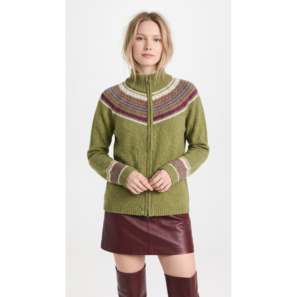 VTG Columbia Sportswear Womens Green Fair Isle Full Zip L Alpine Ski Boho Nordic
